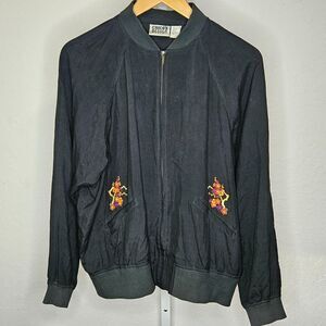 Vintage Chico’s Design 100% Silk Embroidered Dragon‎ Bomber Jacket – Size 1